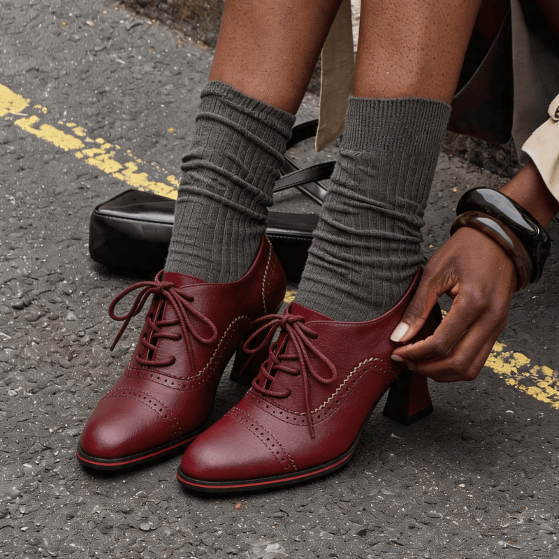 Leather Work Flats Women - Women’s Faux Leather Brogue Oxford Heels