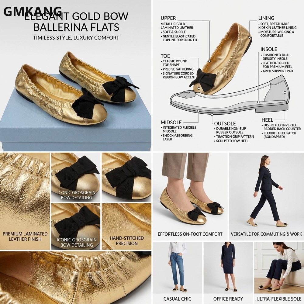 Women's Ballet Flats Bow Pleat - Leather Work Flats Women review and price