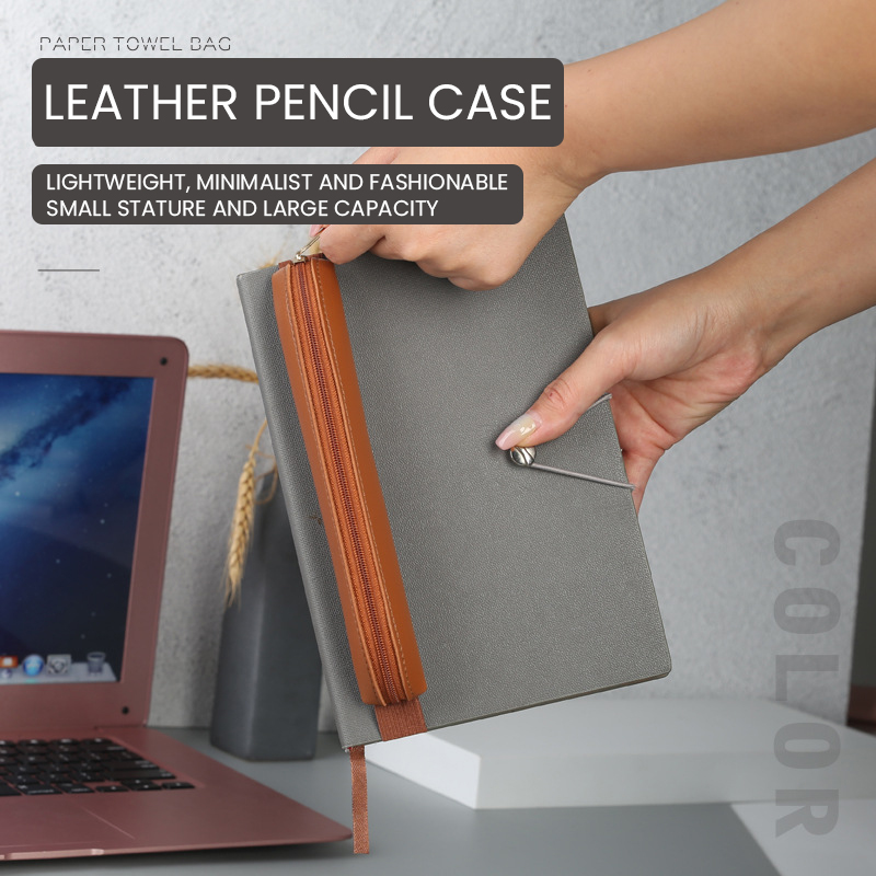 Pu Leather Pen Holder Zippered - Leather Work Notebook review and price