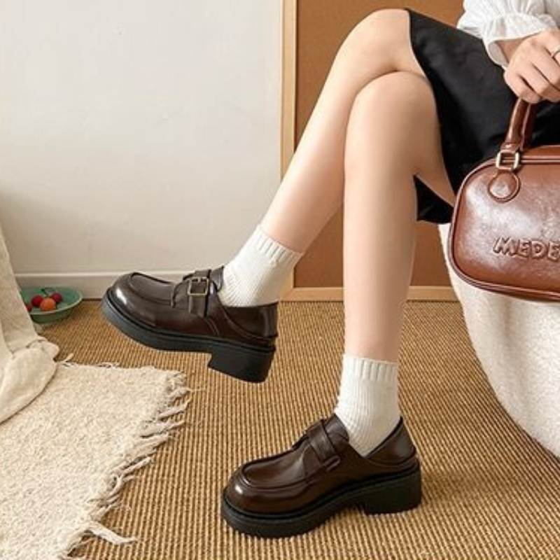Brown British Style Leather Sh - Leather Work Flats Women review and price