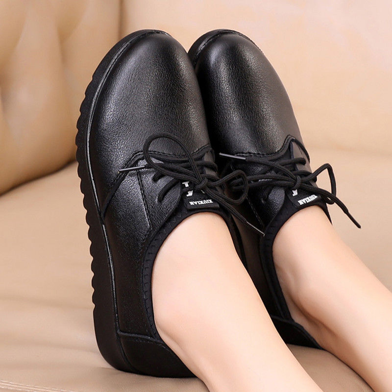 Solid Black Oxford Shoes Woman - Leather Work Flats Women review and price