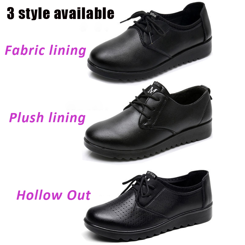 Solid Black Oxford Shoes Woman - Leather Work Flats Women review and price