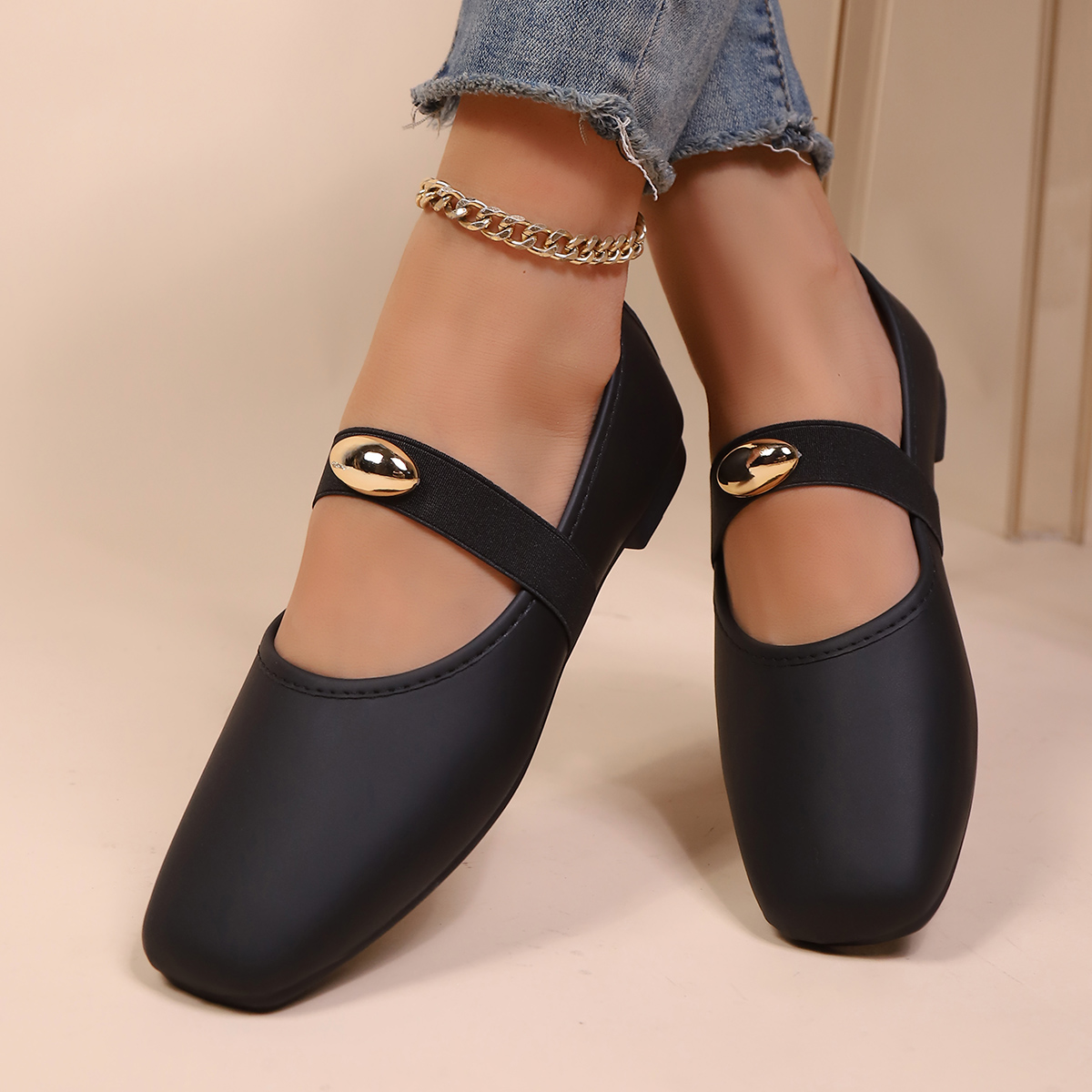 Minimalist Solid Color Mary Ja - Leather Work Flats Women review and price
