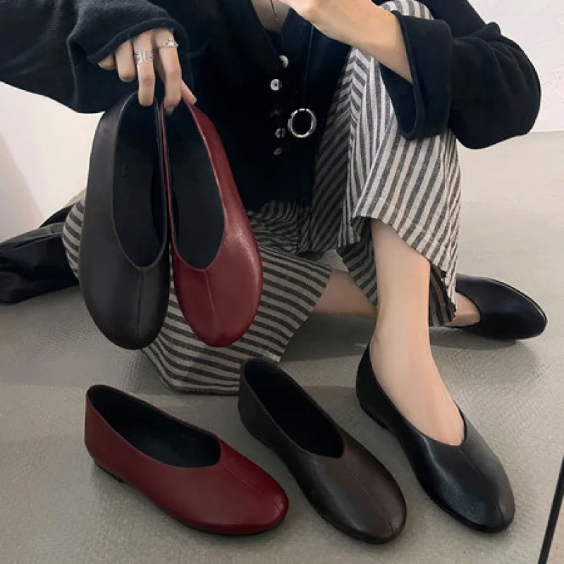 2026 Spring New Women's Burgun - Leather Work Flats Women review and price